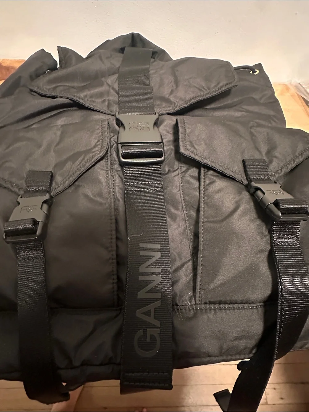 GANNI black recycled backpack